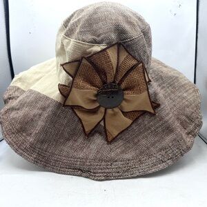 Hat 6in Wide Brim Fabric Vintage With Fabric Flower One Size Floral Underside